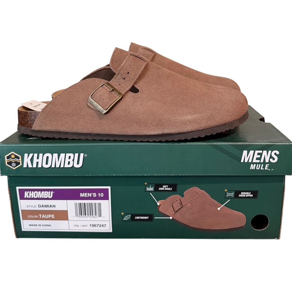 NWT Khombu Damian Mens Suede Mule Clogs Taupe Size 10 Cork Insole Gorpcore Hygge